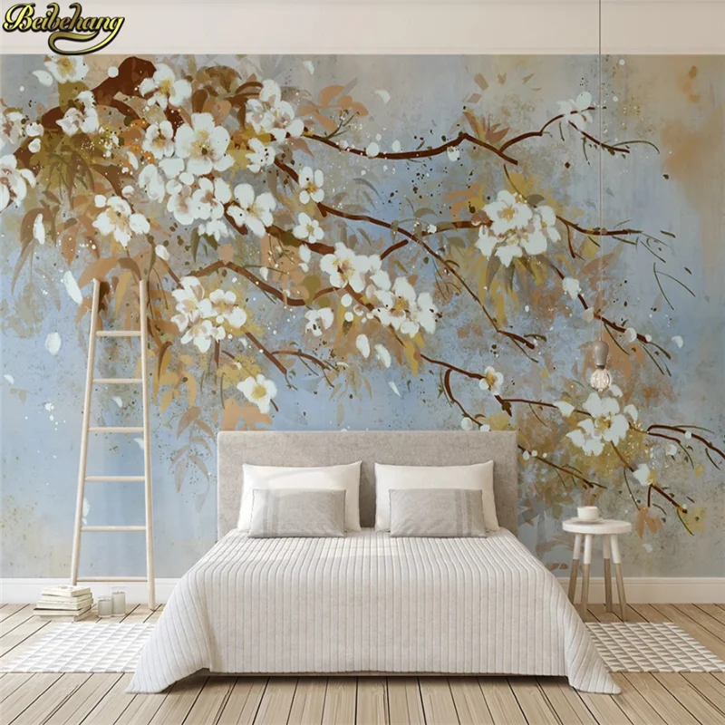 

beibehang Custom 3d wallpaper mural hand-painted retro flower plum new Chines e TV background wall paper papel de parede