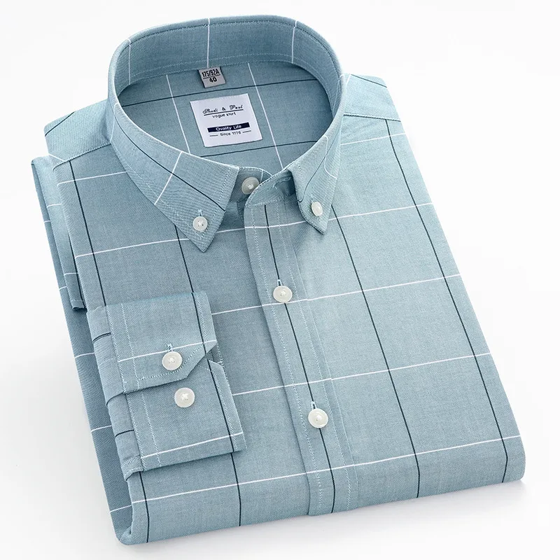 100% Cotton Nam Oxford Áo Sơ Mi Dài Tay Khoác Sọc Kẻ Sọc Form Đầm Công Sở Mỏng Camisa Xã Hội bộ Quần Áo Hàn Quốc