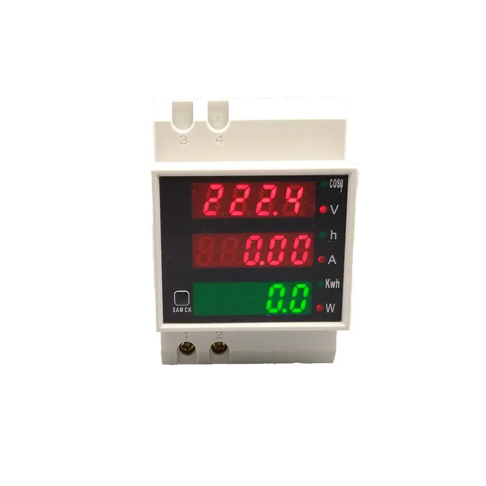 Din-рейка светодиодный AC 80-300V 0-100.0A Вольтметр Амперметр Дисплей Активная мощность и коэффициент мощности время счетчик энергии напряжение тока