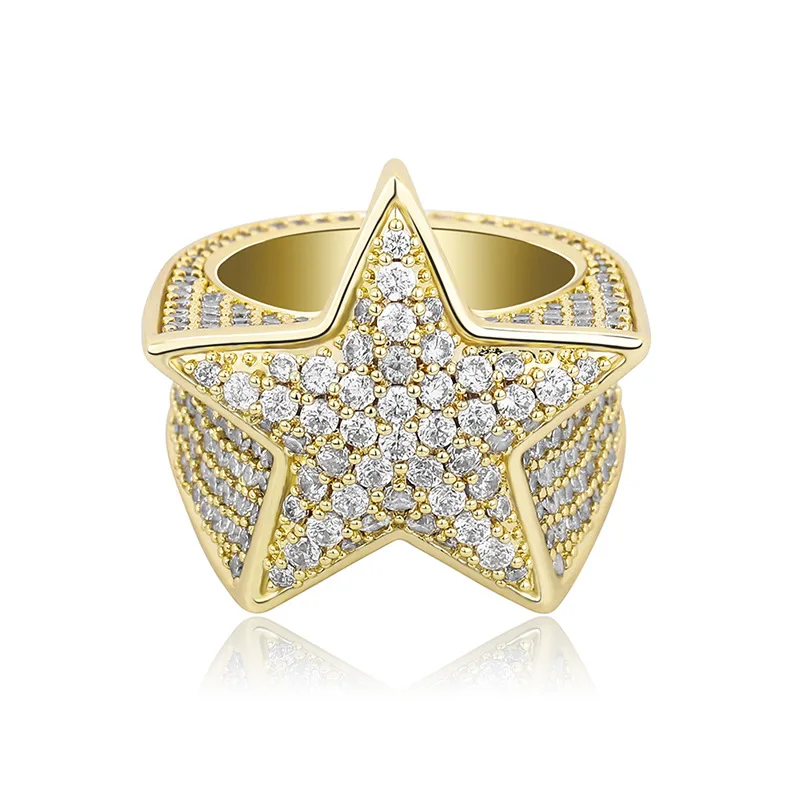 

Size 7-11 Hip Hop Micro Paved AAA Cubic Zirconia Bling Iced Out Pentagram Ring for Men Women Rapper Jewelry Gifts