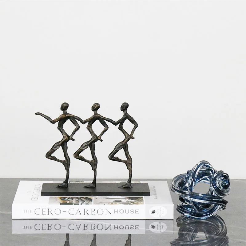 Three People Dancing Cast Iron Blak Statue Ornaments Real Estate Living Room Abstract Dancers Modern Home Decor Accessories