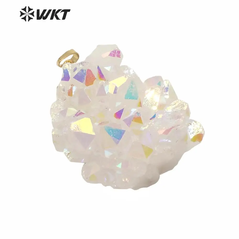 

WT-P1561 WKT Shinny Rainbow Natural Aura Cluster Quartz Pendant Luxury Popular Women Jewelry Angel Style Trend