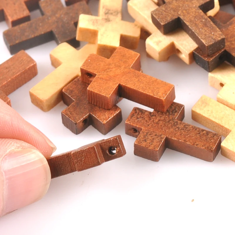 50pcs Natural wood cross Pendant Jewelry Findings fashion Charms Handmade Necklace Accessories mt2575