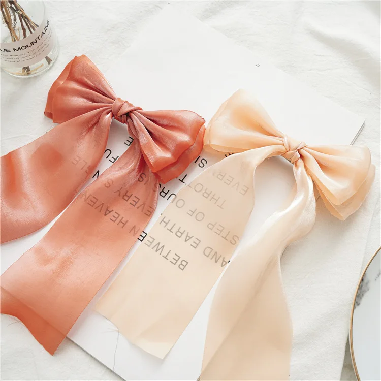 New Fashion Exquisite Solid Color Double Chiffon Ribbon Hair Band Bow Girls/Women Hairpin Hair Ponytail Hair Accessories