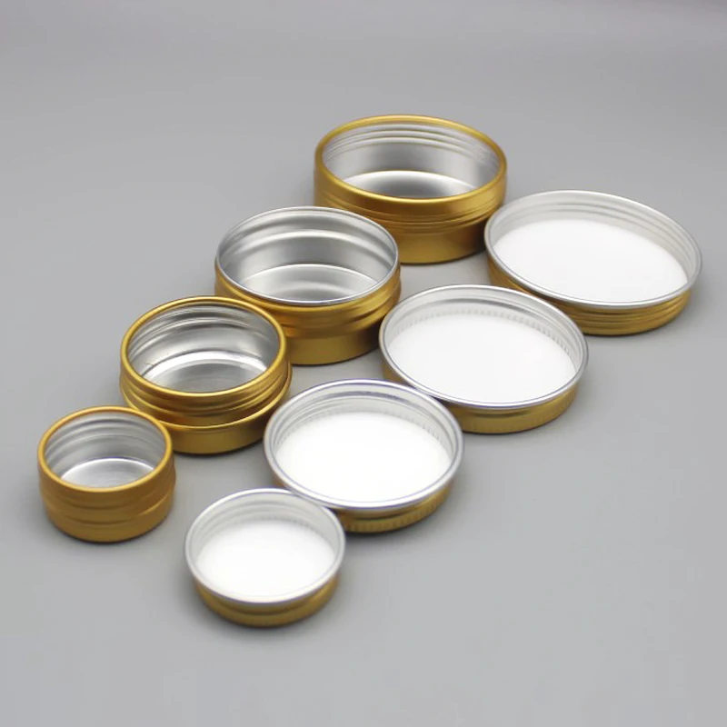 100PCS Gold Schraube Gewinde Leere Aluminium Creme Jar Zinn Kosmetische Lip Balm Container Nagel Decor Handwerk Topf Nachfüllbare Flasche 5g-60g