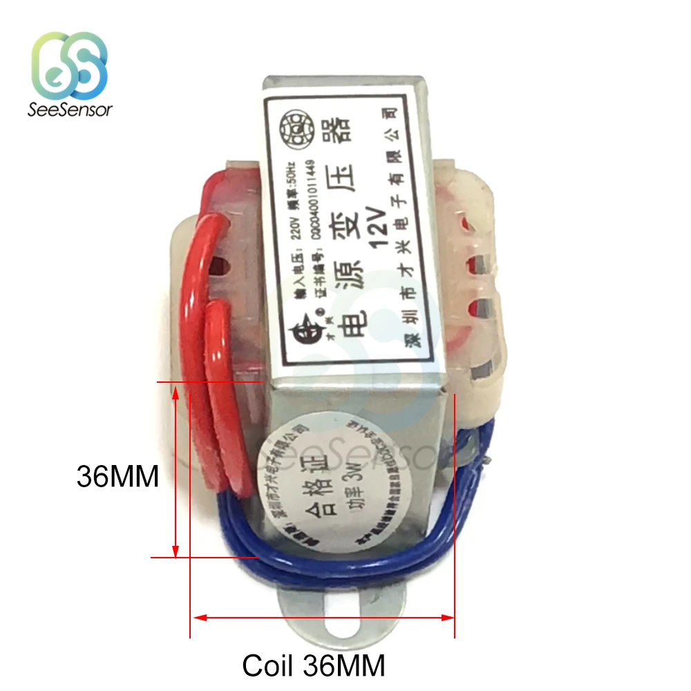 Power Transformer AC 6V 9V 12V 15V 24V Output Voltage 3W EI Copper Core Input 220V 50Hz~60Hz Single Voltage 2 Line Copper