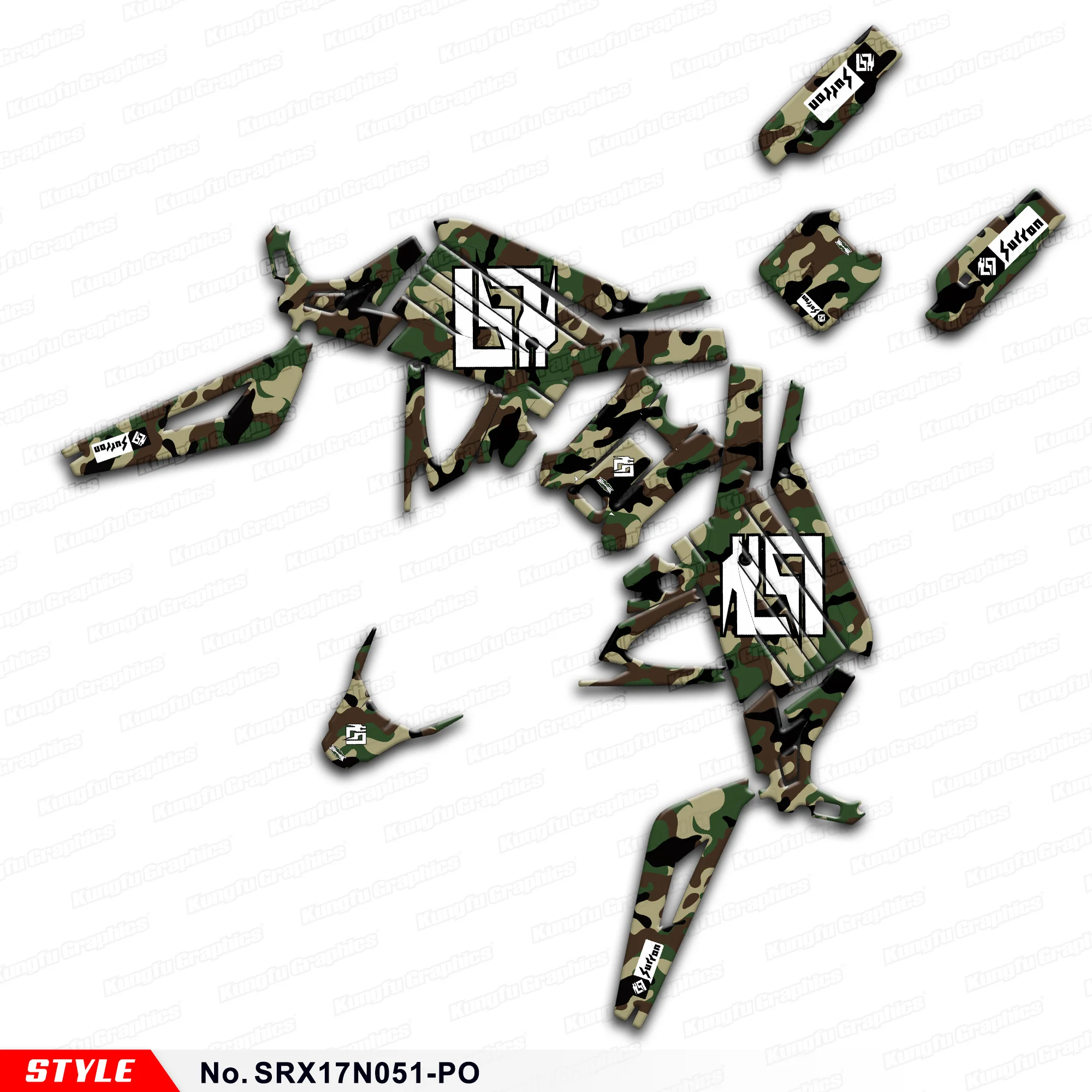 

Aftermarket Personalized Graphics Camouflage Stickers for Sur Ron Light Bee X/S Segway X160 X260 (Style No.SRX17N051-PO)