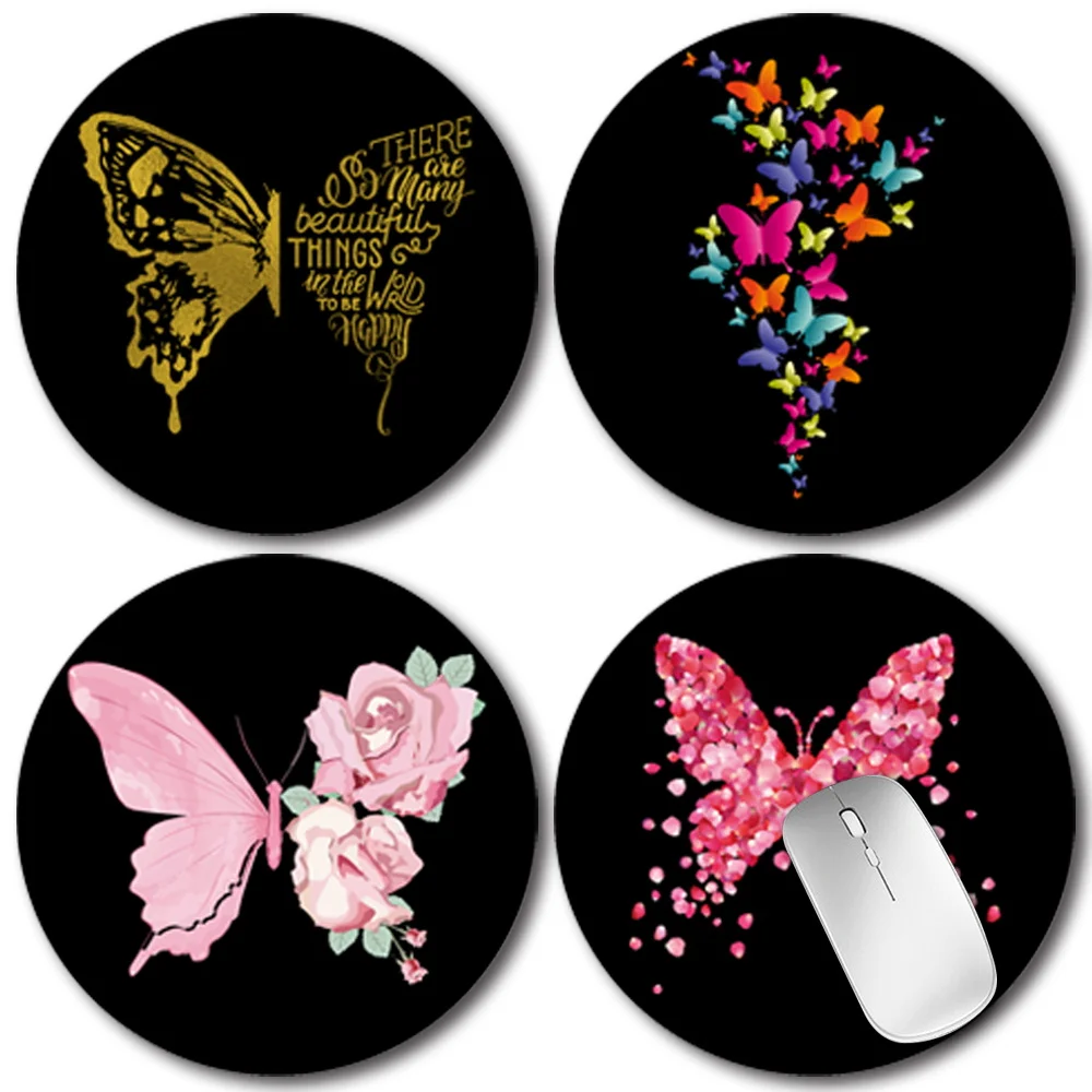 

Gaming Mouse Pads PU Leather Round 22*22 cm PC Mousepad Printed Butterfly Tree Gamer Desk Mats Stylish Desktop Office Computer