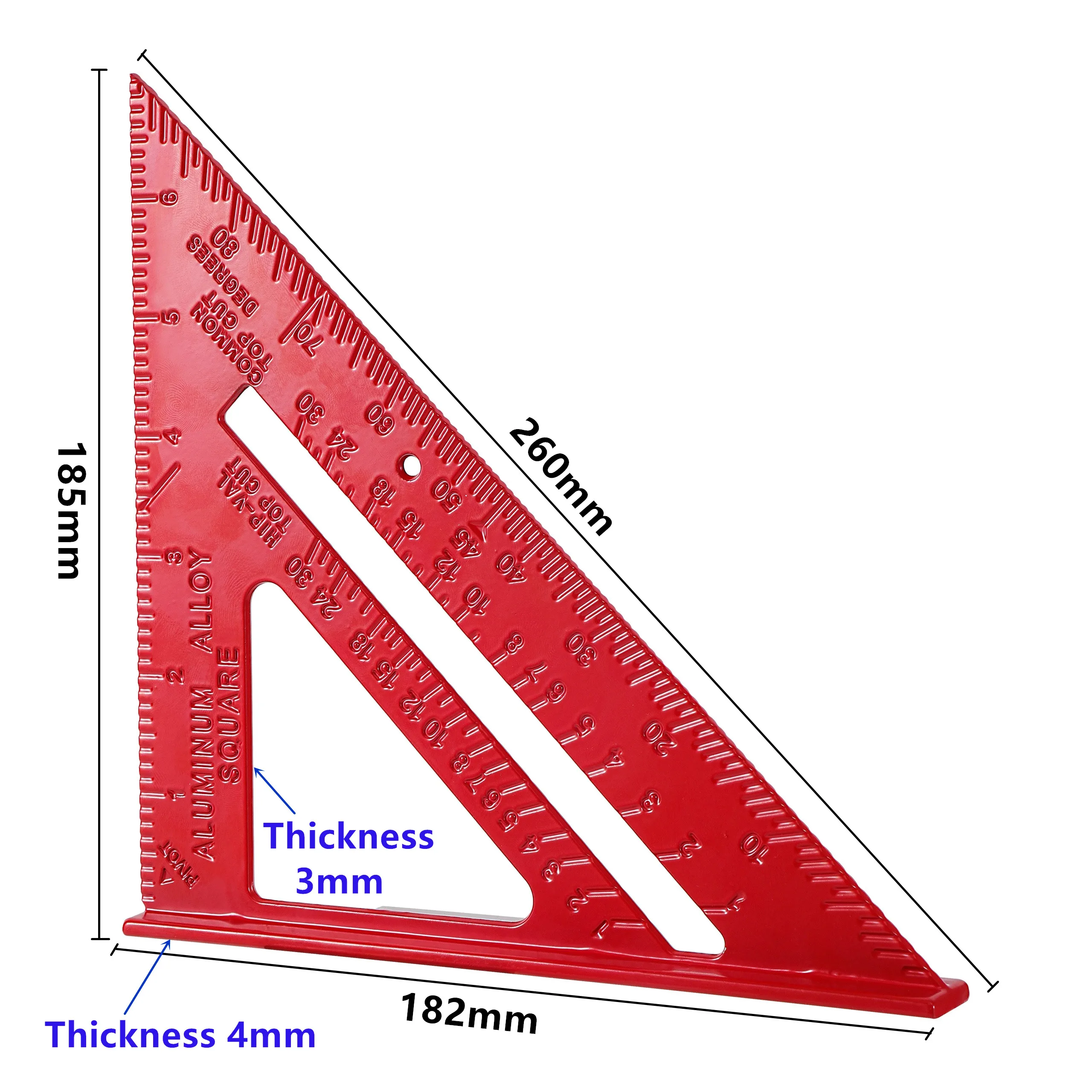 Regla triangular de 7 pulgadas, herramienta de medición de ángulo cuadrado de velocidad métrica de pulgada de carpintero de aleación de aluminio, transportador de ángulo, herramienta de pintura