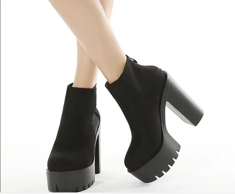 

Sexy Black Women elastic fabric Boots High Heels Boots Fashion Round head Ankle Boots High Heels Platform Women's Dance Boots