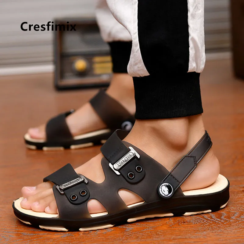 Cresfimix Sandalias Male Casual Brown Comfort Peep Toe Buckle Strap Sandals Men Cool Street & Beach Anti Skid Sandals C5756