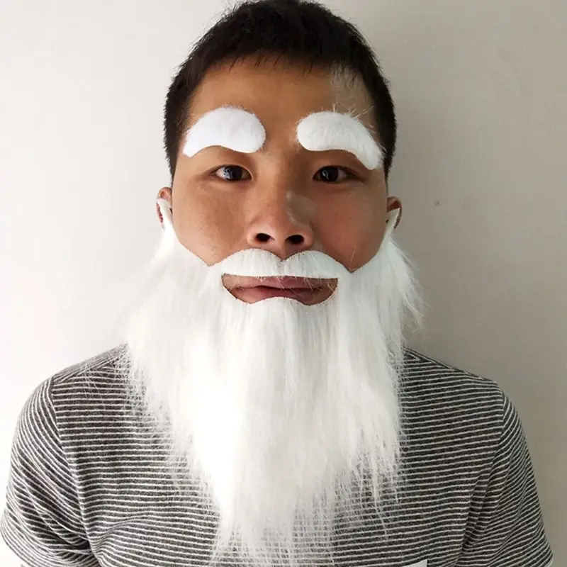 White Funny Mustache Fake Beard Eyebrows Children Creative Party Cosplay Costume Kids Pirate Halloween Decoration F3MD