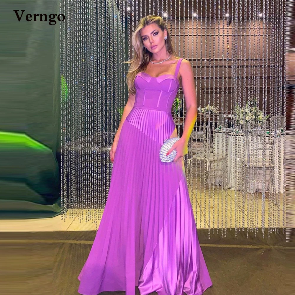 Verngo – robe de soirée de forme trapèze en Satin violet, tenue de bal formelle pour femmes, longueur au sol, bretelles fines, plis