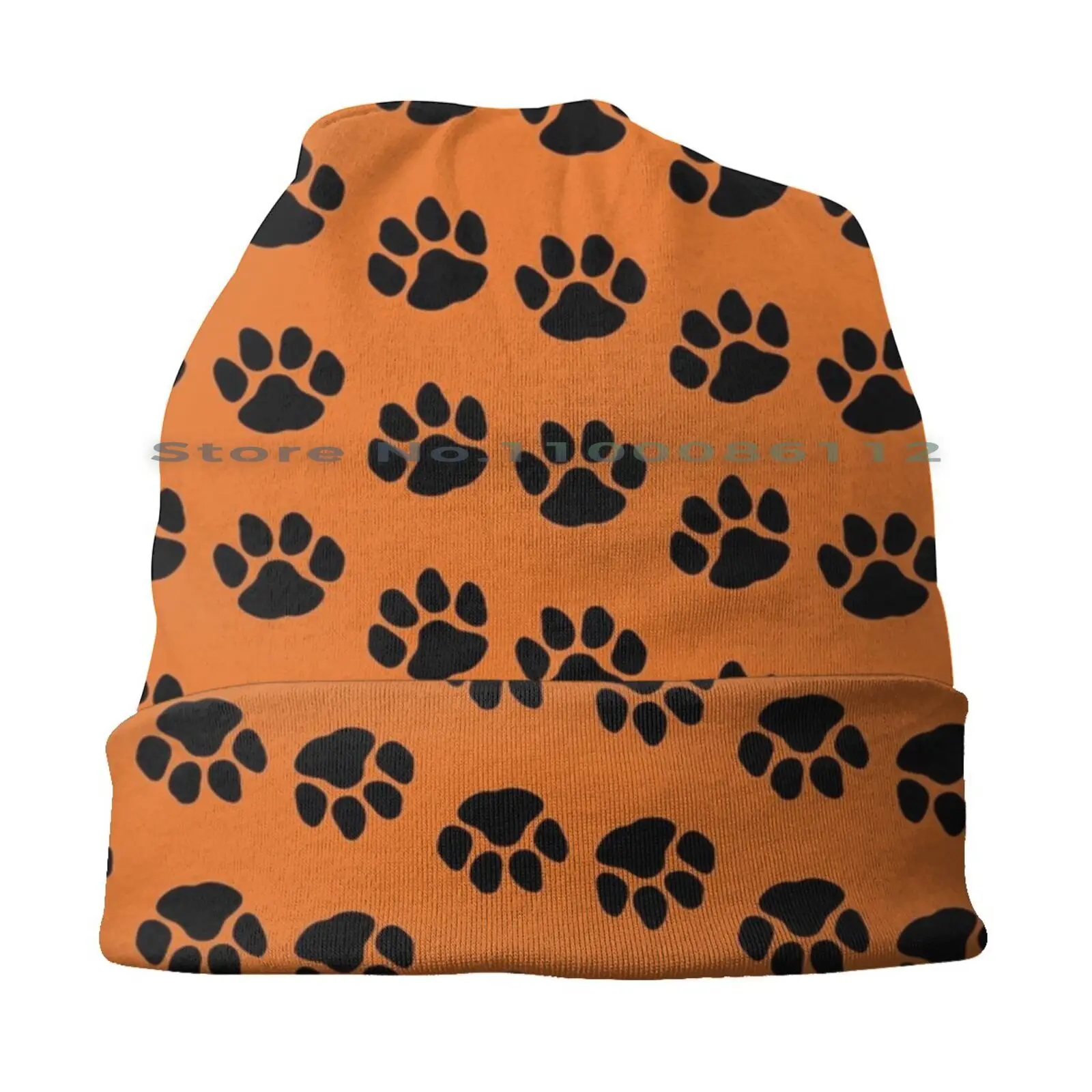 Orange Black Paw Print Beanies Knit Hat School Mascot Paw Brimless Knitted Hat Skullcap Gift Casual Creative