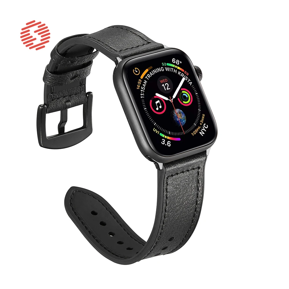 ShengOne แฟชั่นลิ้นจี่รูปแบบหนังรวมซิลิโคนอ่อนสำหรับ Apple Watch Series 3 4 5 6 SE 40มม.44มม.