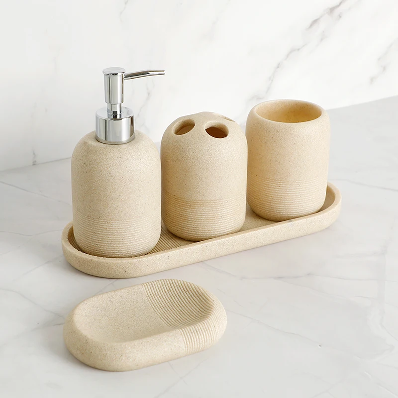 Bathroom accessories Soap Dispenser Sand Toothbrush Holder Tumbler Tray Soap Dish Decoratio Mouthwash Cup