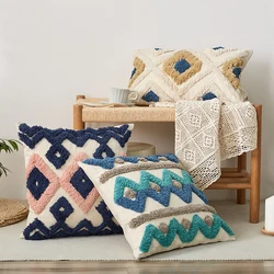 Moroccan Style Cushion Cover Tuft Handmade Pillow Cover 45x45cm/30x50cm Teal Pink Navy For Sofa Bed Grey Ivory Diamond Stripe