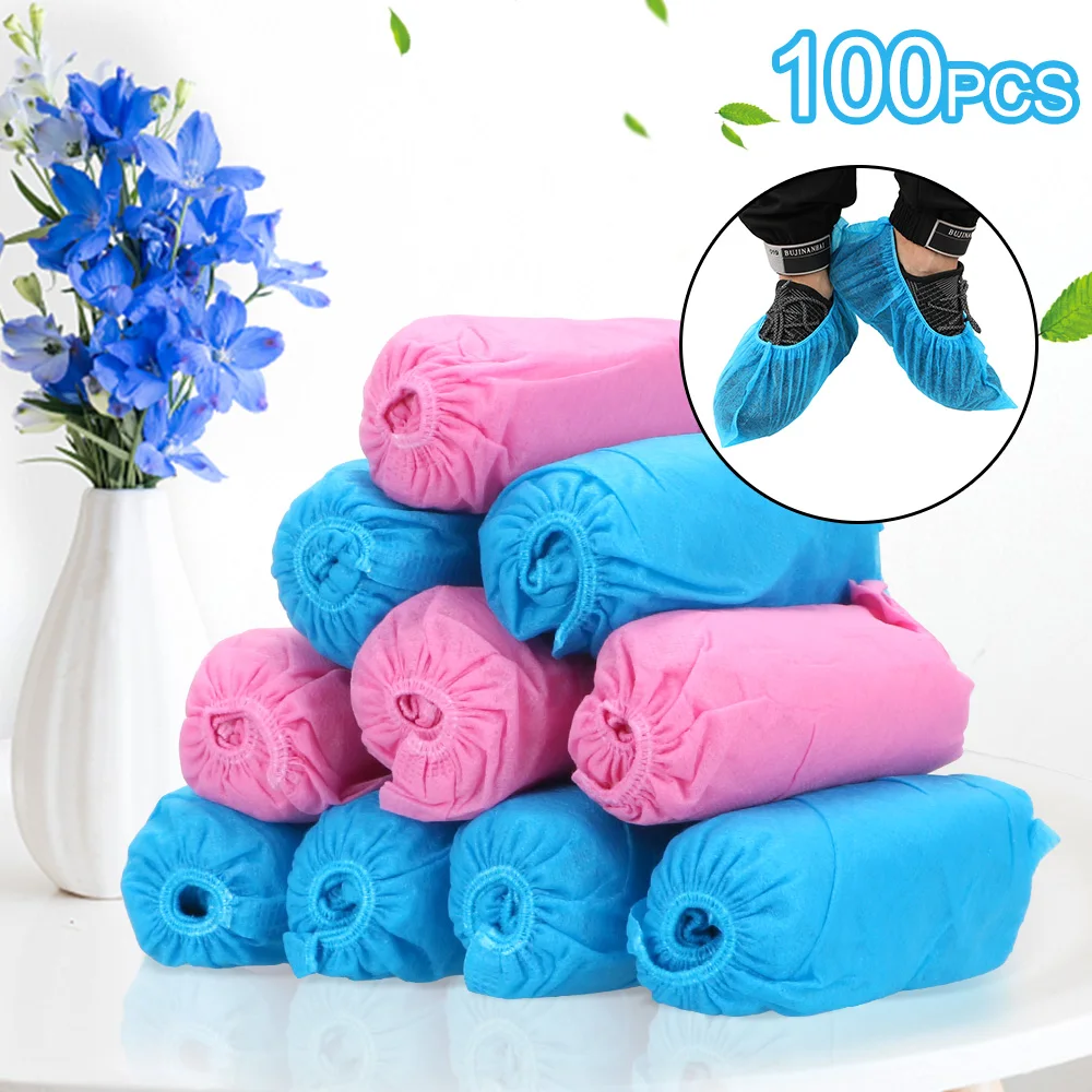 Elastic Band Anti-Slip Shoe Covers Breathable Dustproof 100PCS Disposable Shoe Covers Non-Woven Fabric Overshoes