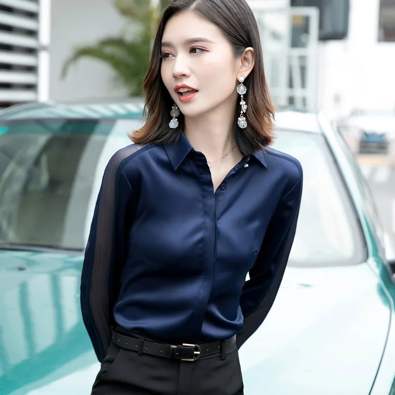 Fashion Women Shirt New Spring Autumn Temperament Long Sleeve Formal Slim Satin Blouses Office Ladies Work Tops