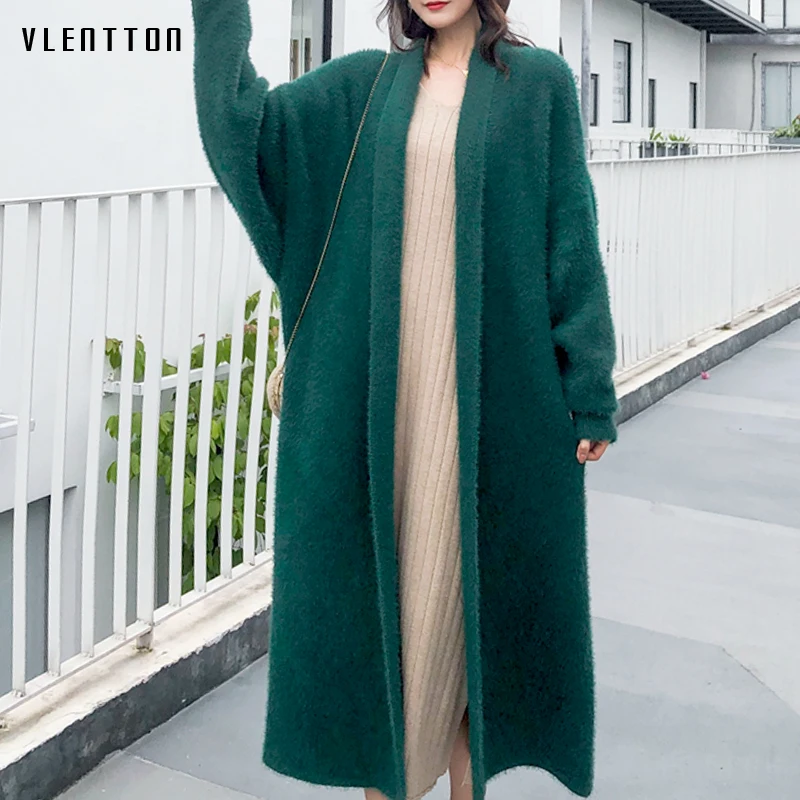 2024 Autumn Winter Office Soft Wool Knitted Sweater Women V-Neck Thick Warm Long Female Cardigans Coat Loose Sweaters Outwear