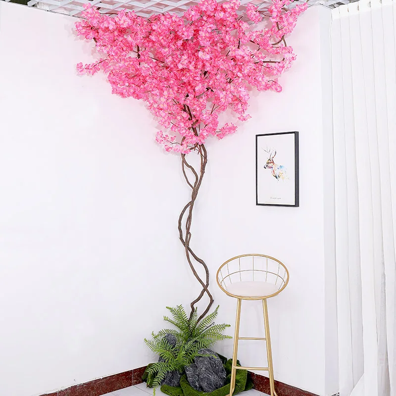 5pcs/lot Fake Cherry Blossom Tree Sakura flowers tree Branches Artificial Flowers Silk Wedding Arch home Wall Decoration Flowers