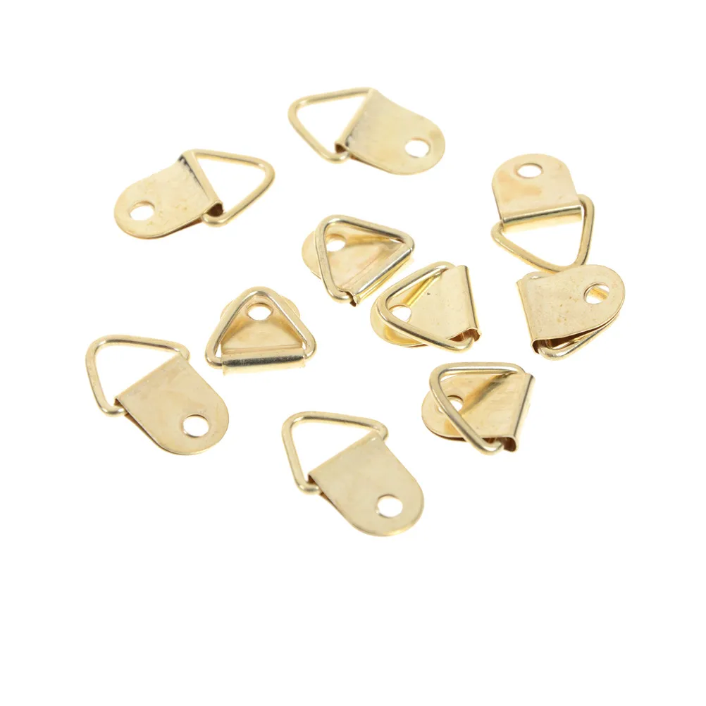 Universal Strong Golden D Rings Decor Picture Frames Hanger Hooks Hanging Triangle Screws Helper Wholesale 10Pcs