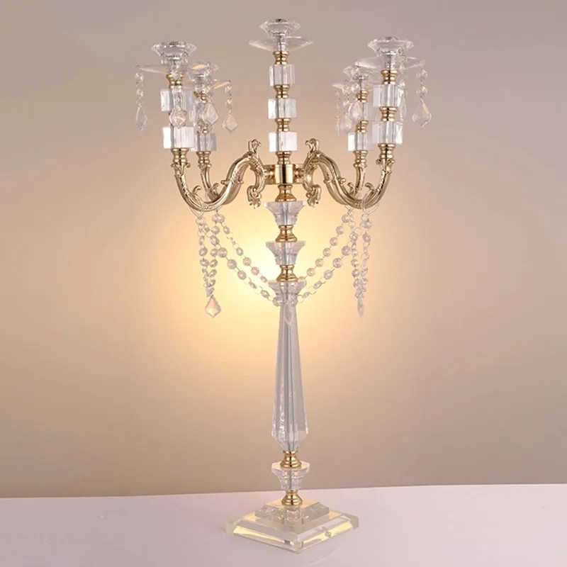 

Acrylic Candle Holders Candelabras With Crystal Pendants 77 CM 30" Height Marriage Candlestick Wedding Centerpieces Home Decor