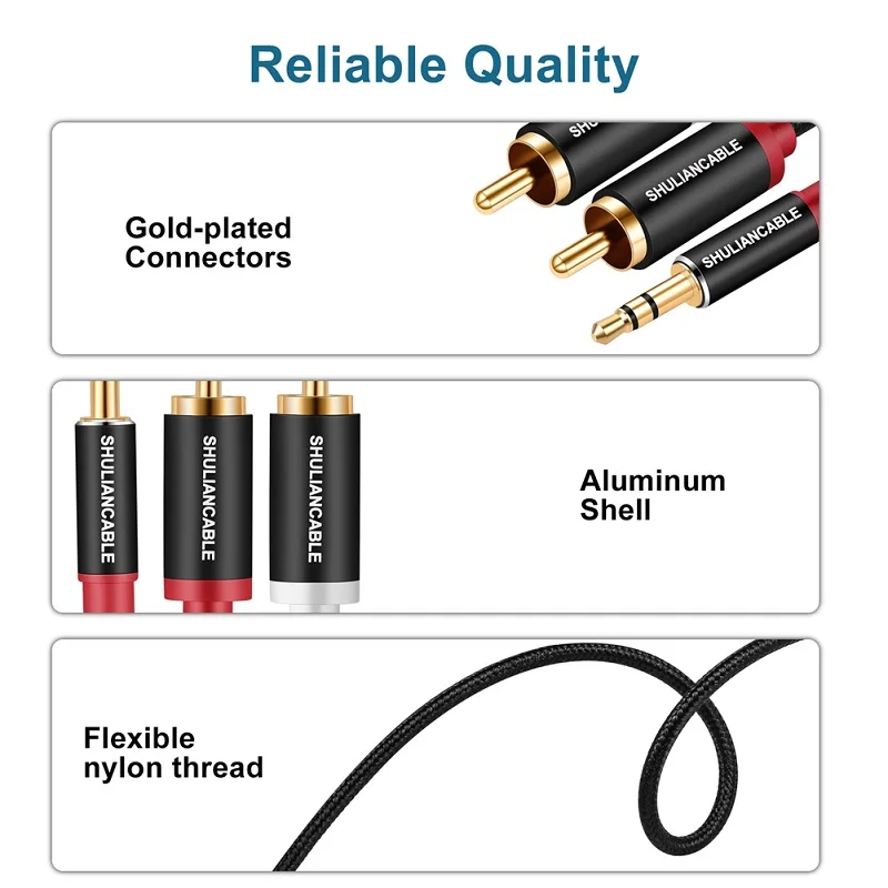 Lungfish 3.5mm to 2RCA Male Cable Audio Adapter RCA Auxiliary Hi-Fi Sound Shielded Stereo Flexible RCA Y Splitter Cable