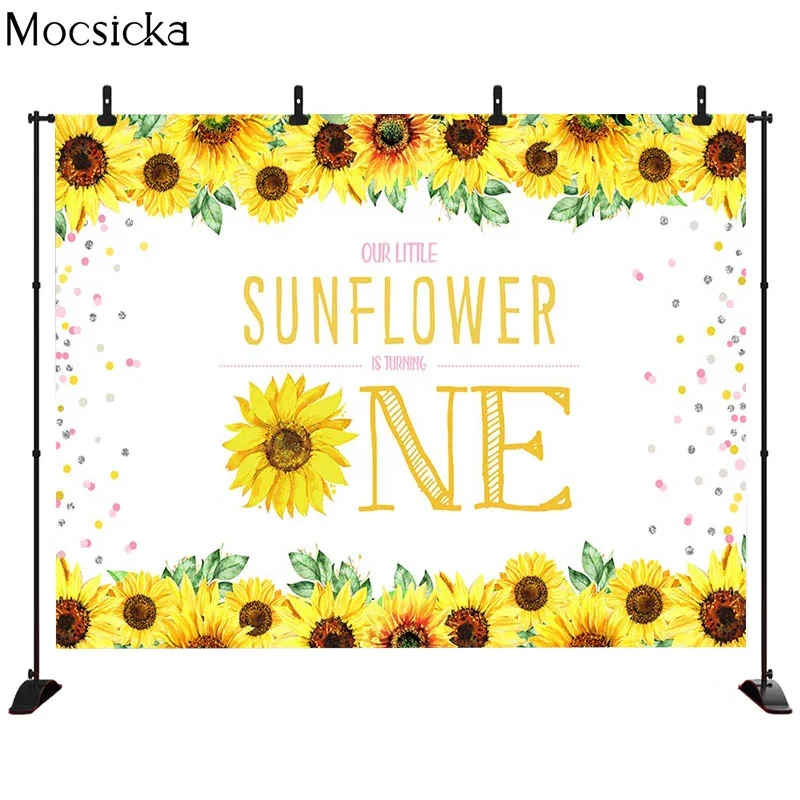 Mocsicka 베이비 샤워 배경 해바라기 장식 스타일 신생아 사진 배경 사진 배너