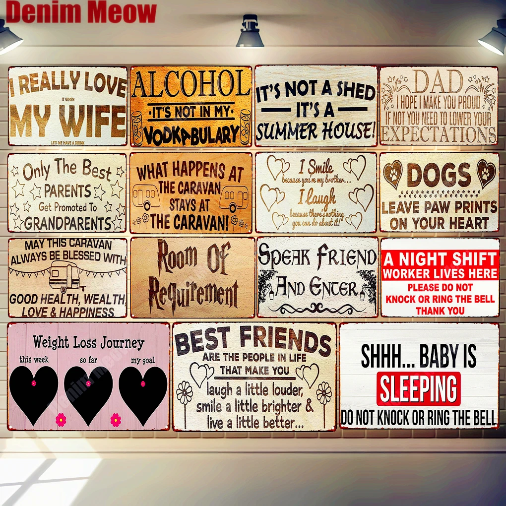 Wife Parents Friend Vintage Metal Tin Signs Home Bar Pub Cafe Decor Dogs Wall Art Posters Life Motto Letter Board Sign MN150