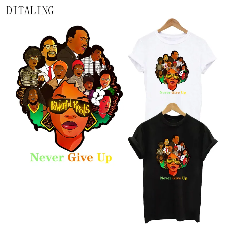 Afro People Heat Transfer Patches On Clothing Powerful Roots Black Women Thermal Stickers DIY Girl T-Shirt Appliqued On Clothes