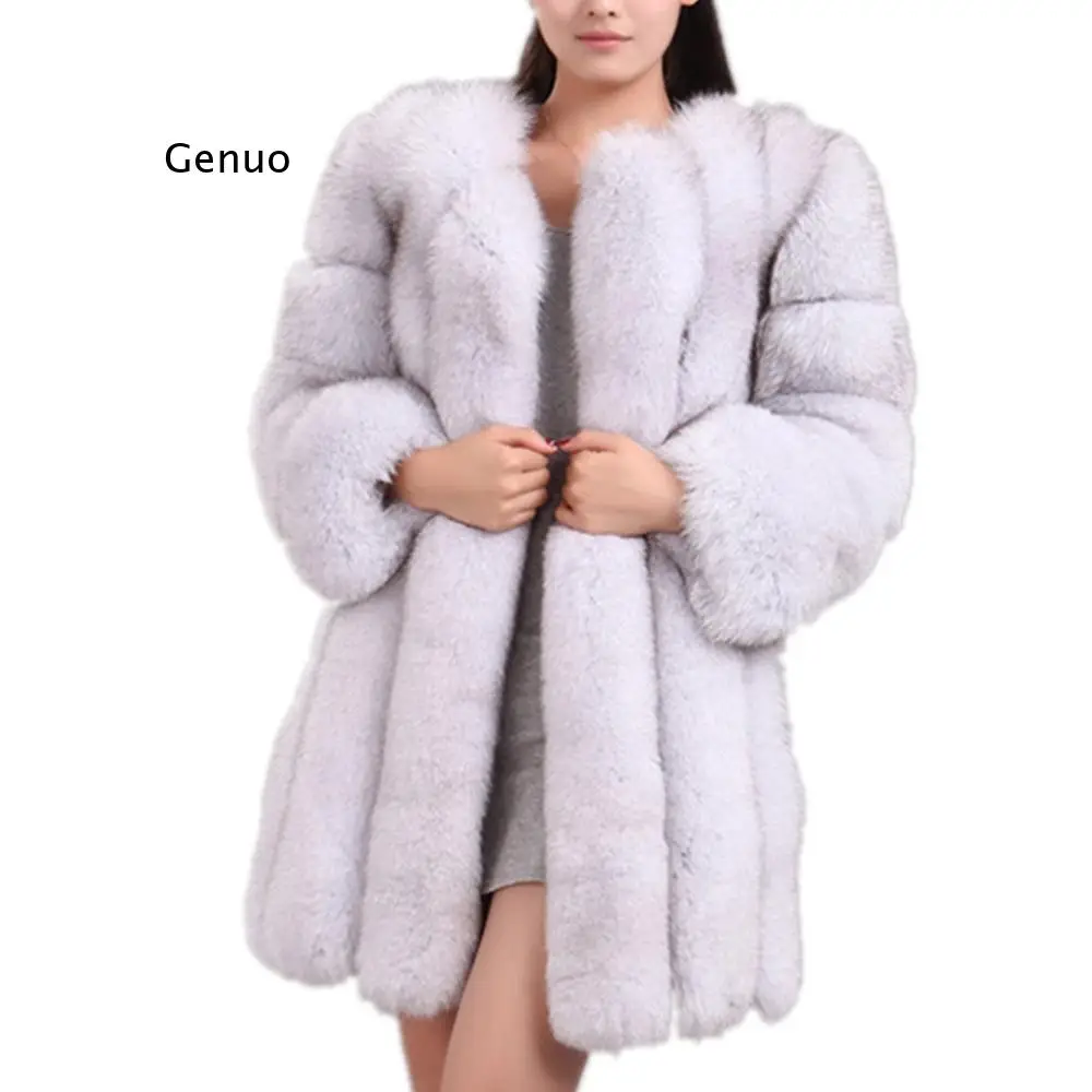 Women Winter Luxury Long Sleeves Faux Fox Fur Coat Jacket Slim Long Faux Fur Jacket Overcoat Women Furs Coat Abrigo Mujer