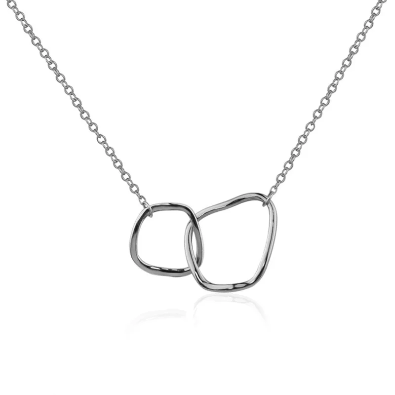 Silver color Circle Square Shape Necklace Round Shiny Gold Color Long pendant Necklaces Gift For Girl Fine Accessories