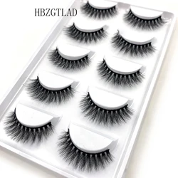 Pestañas postizas de pelo de visón 3D de imitación, pestañas largas y esponjosas hechas a mano, herramientas de maquillaje de ojos largos naturales, H13/S19, 5 pares