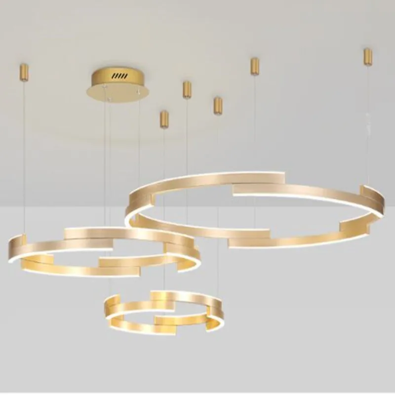 

Modern Luxury Ring LED Chandelier Gold CNC Aluminum Lobby Chandeliers for Living Room Ceiling Hanging Lights Dining Room Light