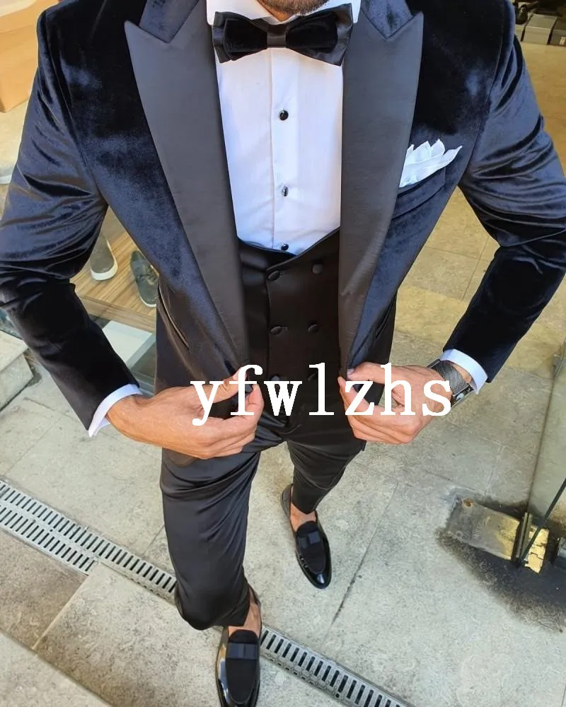 

New Arrival One Button Groomsmen Peak Lapel Groom Tuxedos Men Suits Wedding/Prom Best Man Blazer ( Jacket+Pants+Vest+Tie) B527