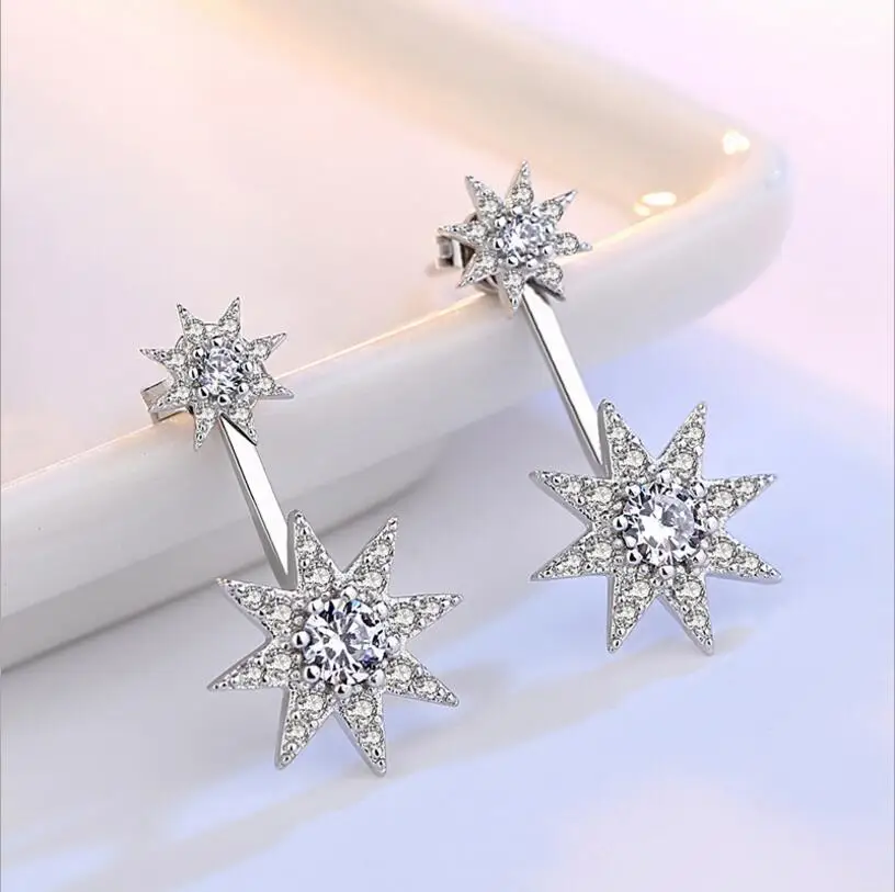 Newest Fashion 925 silver needle Sparkling Crystal Zirconia Starlight Piercing Stud Earrings For Women brincos S-E216 image 2