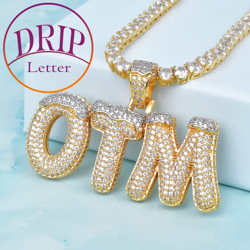 Drip Letter Snow Top Cone Bubble Letters Necklaces Custom Name Gold Color for Men Hip Hop Jewelry