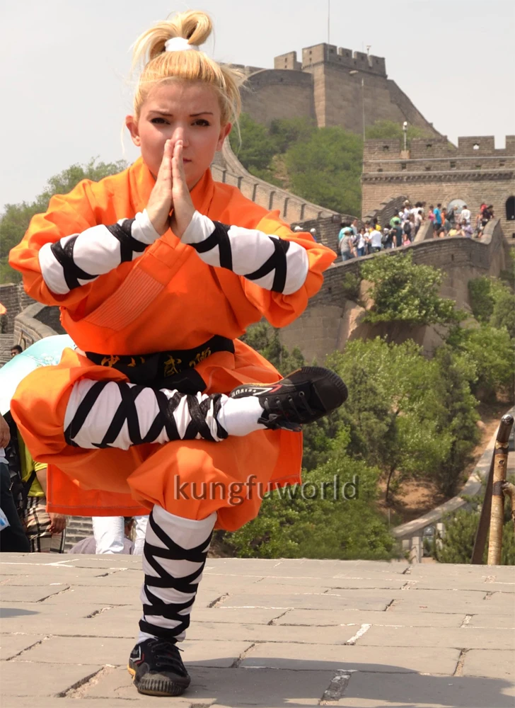 Abito da Kung Fu Shaolin in cotone arancione Abito da monaco buddista Arti marziali Tai chi Wing Chun Karate Taekwondo Uniformi