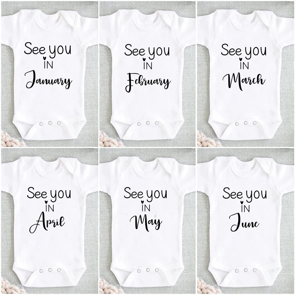 

See You In July 2022 Baby Pregnancy Announcement Newborn Baby Bodysuit Summer Cotton Short Sleeve Romper Baby Boys Girls Clothes