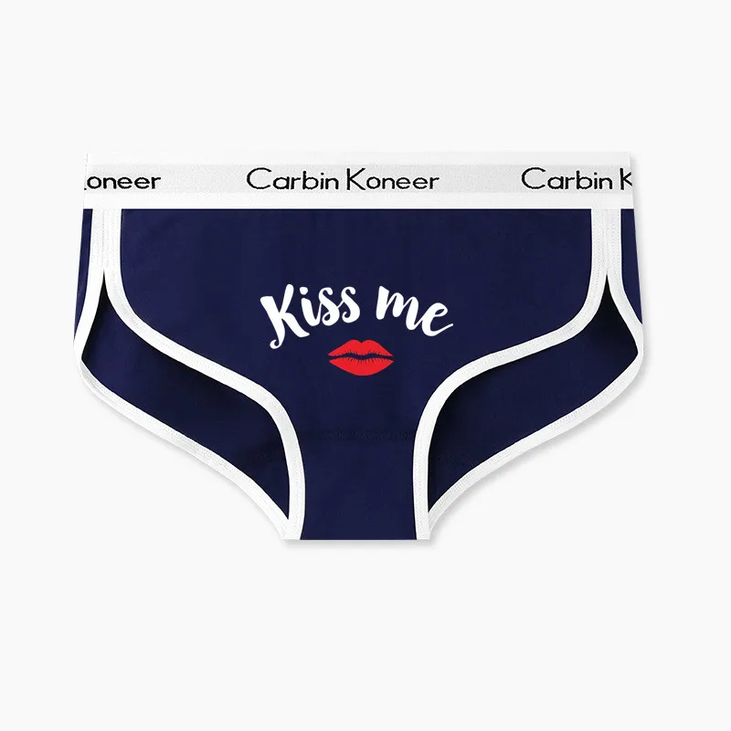 Kiss Me New Brand Red Lips Funny Print Briefs for Women Sexy Cotton Sports Underwear Lady Panties Girls Underpant for Female