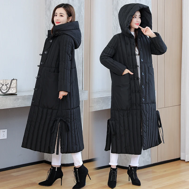 Winter 2024 New Korean Loose Women Jacket Down cotton Long Hooded Coat Thicken Parkas Female Loose Windproof Warm Overcoat