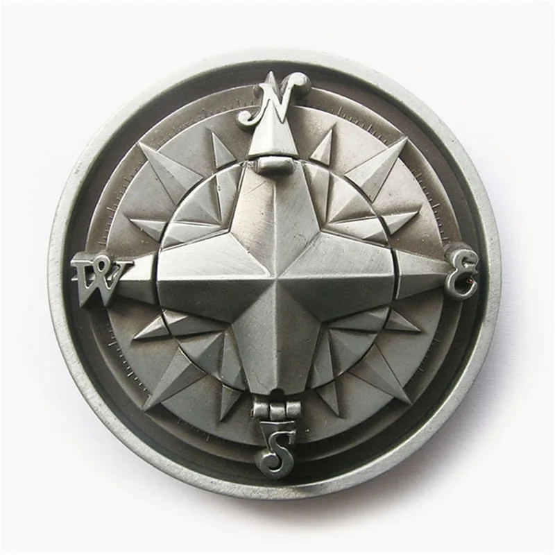Hebilla de cinturón redonda con brújula 3D de plata antigua también disponible en EE. UU.