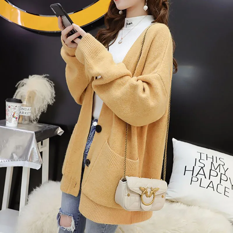 Yellow Blue Red Knitted Sweater Women Tops Spring Autumn Casual Loose Long Sleeve Knit Cardigan Female 6 Color Ladies Jumper