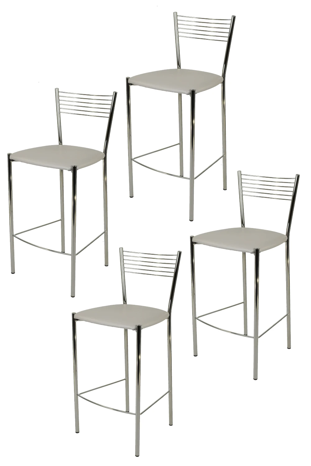 Tommychairs - Set 4 high Elegance for kitchen and bar stools chrome steel and coated in imitation leather seat light gray