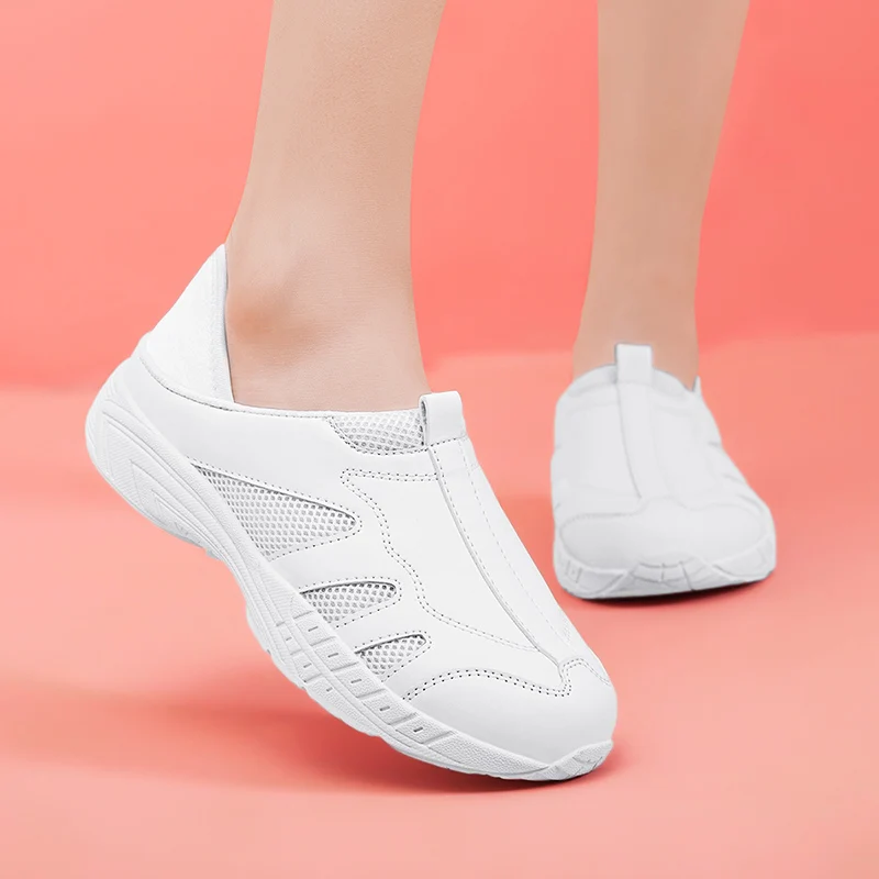 

Tenis Feminino 2021 White Leather Breathable Women Tennis Shoes Slip-on Sport Gym Athletic Jogging Light Shoes Female Sneakers