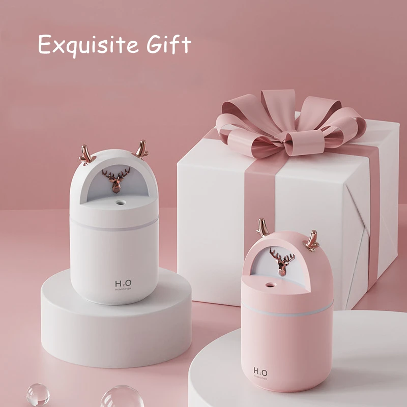 280ML Cute Deer Air Humidifier Aroma Essential Oil Diffusor Ultrasonic USB Fog Sprayer Home Office Purifier with Colorful Lights