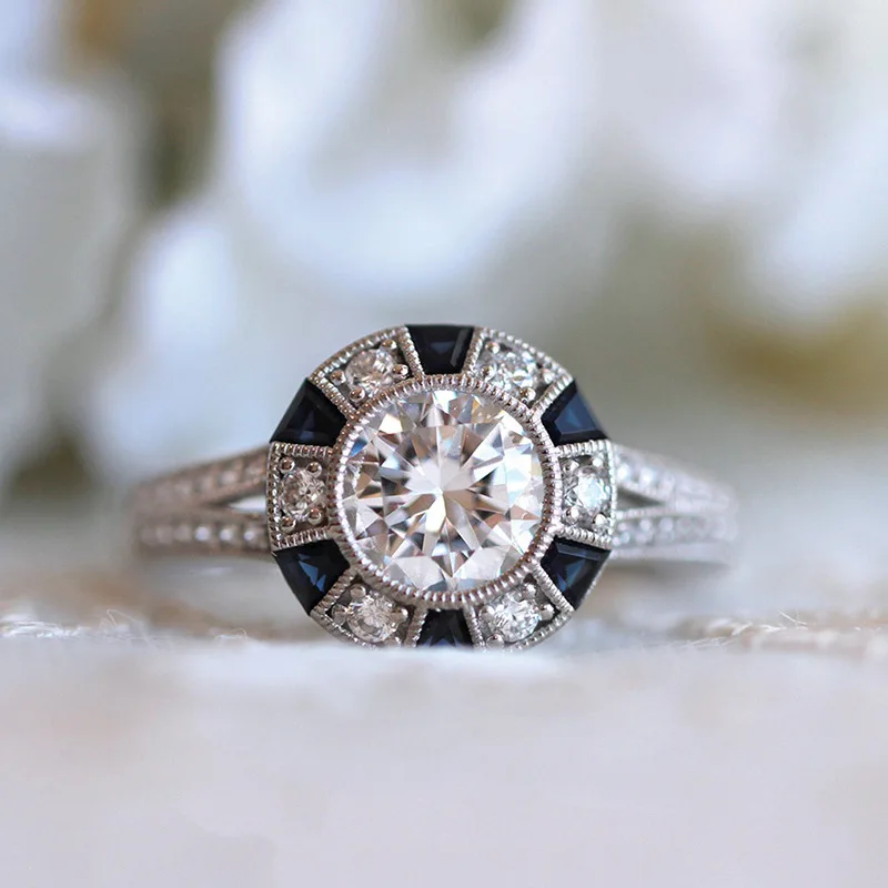 Women's 925 Silver Wedding Ring Set with Zircon Crystal, Elegant Design