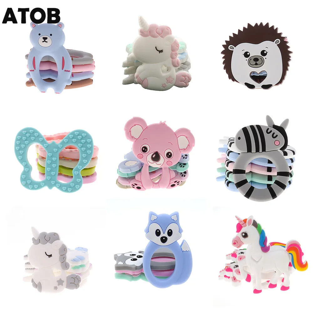 ATOB 10pcs Baby Teethers Koala Rodent unicorn Safe Chewable Food Grade Baby Teething Toys Pacifier Pendant Necklace Accessories