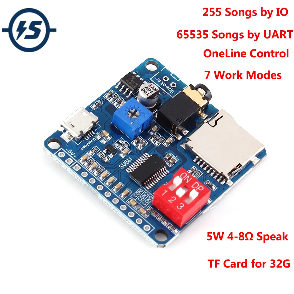 MP3 Music Decoder Voice Playback Player 5W Class D Amplifier Module UART I/O Trigger Support 32G TF Card U Disk Music Playing